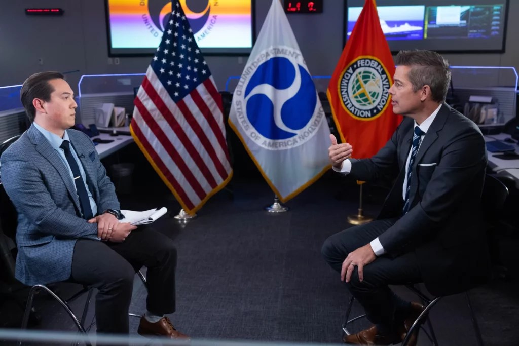 Transportation Secretary Sean Duffy sits for an exclusive interview with Washington Examiner's Christian Datoc (Graeme Jennings/Washington Examiner)