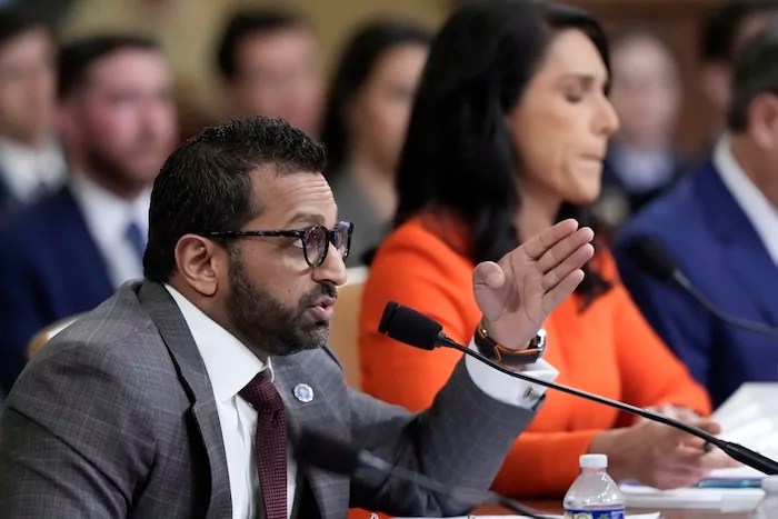 FBI Director Kash Patel, joined at right by Director of National Intelligence Tulsi Gabbard, answers questions as the House Intelligence Committee holds a hearing on worldwide threats, at the Capitol, in Washington, Wednesday, March 26, 2025. (AP Photo/J. Scott Applewhite)