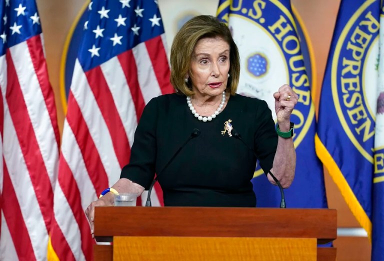 House Speaker Nancy Pelosi of Calif., speaks at her weekly press conference, Thursday, July 14, 2022, on Capitol Hill in Washington. (AP Photo/Mariam Zuhaib)