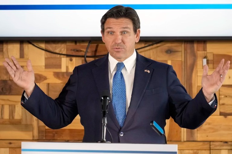 Gov. Ron DeSantis (R-FL) speaks during a Patient Freedom news conference Wednesday, March 5, 2025, in Tampa, Florida.