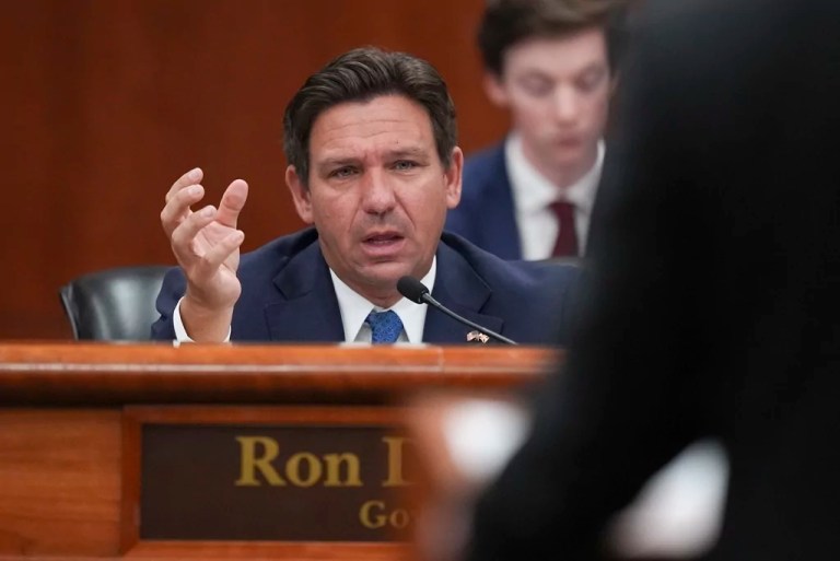 Gov. Ron DeSantis speaks during a meeting with the state cabinet, at the Florida capitol in Tallahassee, Wednesday, March 5, 2025.