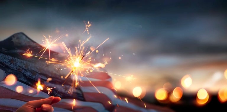 American Flag With Sparkle - Independence Day - Abstract Bokeh Lights