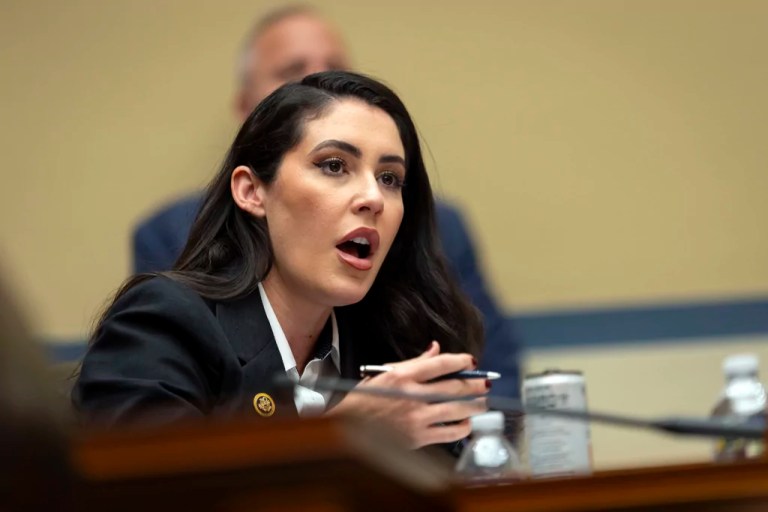 Rep. Anna Paulina Luna, R-Fla., addresses Administrator of the Federal Emergency Management Agency (FEMA) Deanne Criswell as she testifies in front a House Committee on Oversight and Accountability hearing on oversight of FEMA, on Capitol Hill in Washington, Tuesday, Nov. 19, 2024. (AP Photo/Ben Curtis)