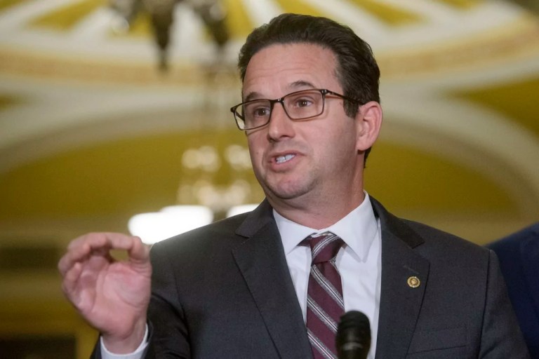 Sen. Brian Schatz (D-HI) speaks during the Senate Democrat policy luncheon news conference at the Capitol, Tuesday, Jan. 21, 2025, in Washington.
