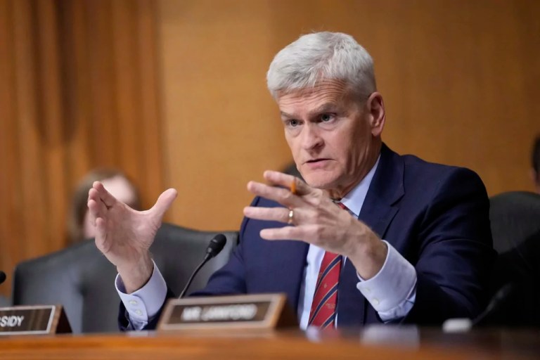 Sen. Bill Cassidy (R-LA) questions Dr. Mehmet Oz, President Donald Trump's pick to lead the Centers for Medicare and Medicaid Services, at Oz's confirmation hearing before the Senate Finance Committee on Capitol Hill in Washington, Friday, March 14, 2025. 