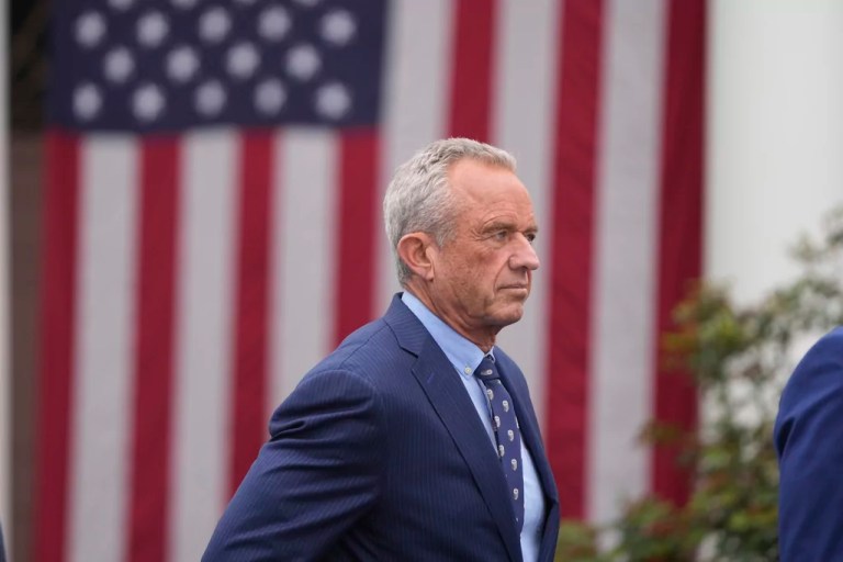 Health and Human Services Secretary Robert F. Kennedy Jr. arrives before President Donald Trump speaks during an event to announce new tariffs in the Rose Garden at the White House, Wednesday, April 2, 2025, in Washington.