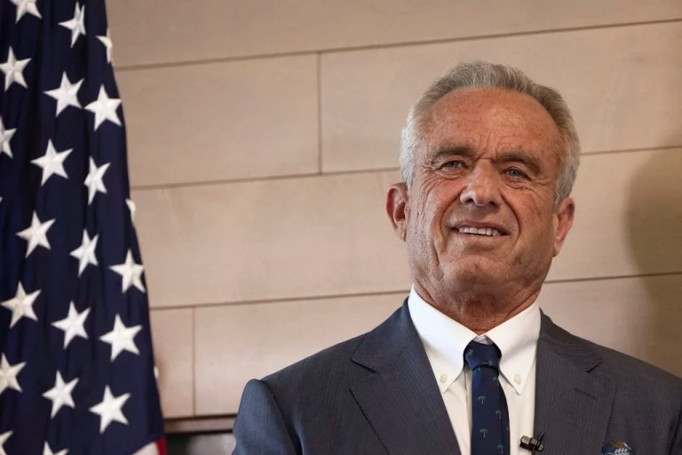Health and Human Services Secretary Robert F. Kennedy Jr. looks on during a press conference about Utah's new fluoride ban, food additives and SNAP funds legislation, Monday, April 7, 2025, in Salt Lake City.