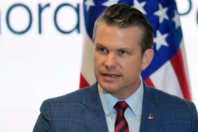Secretary of Defense Pete Hegseth speaks during the Central American Security Conference in Panama City, Wednesday, April 9, 2025.