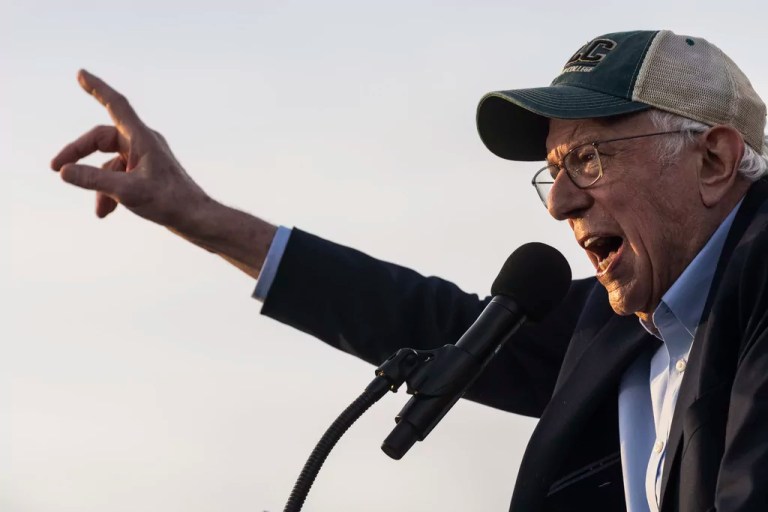 Sen. Bernie Sanders (I-VT) speaks during a stop of the 