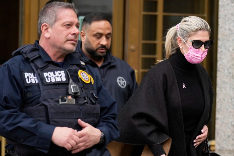 Nadine Menendez leaves a federal courthouse in New York, Monday, April 21, 2025.