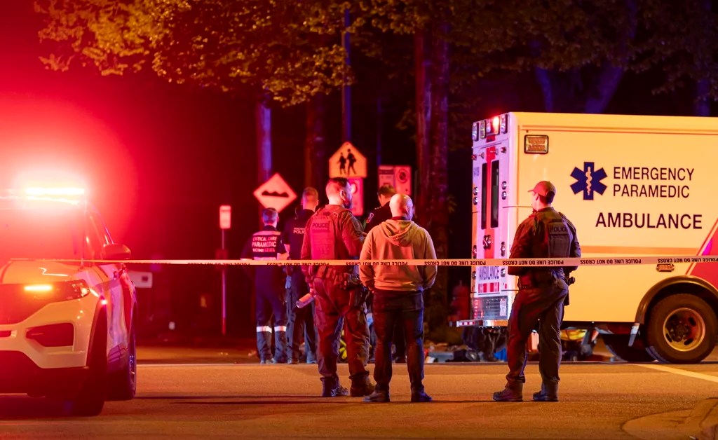 Vancouver police secure the scene after a car drove into a crowd at the Lapu Lapu Festival in Vancouver, British Columbia