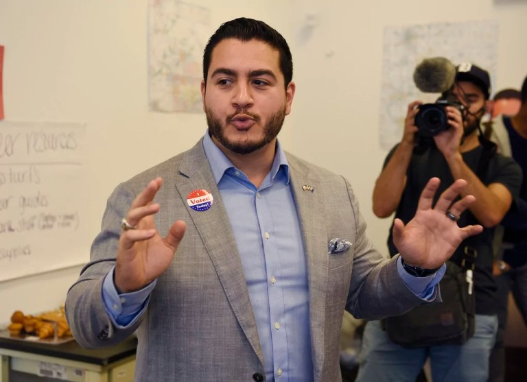 Abdul El-Sayed, Democratic candidate for Michigan governor, visits his Detroit field office to thank all of the volunteers for their hard work on the campaign, Aug.7, 2018, in Detroit.