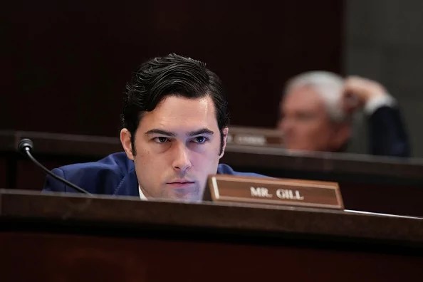 U.S. Rep. Brandon Gill (R-TX) looks on during a House Oversight and Government Reform Committee hearing at the U.S. Capitol on March 26, 2025 in Washington, DC. The heads of NPR and PBS appeared before the House Subcommittee on Delivering on Government Efficiency to address allegations of bias in their programming against conservatives.