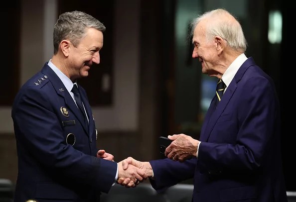 Retired Lt. Gen. Dan Caine, President Trump’s nominee to be Chairman of the Joint Chiefs, greets staff prior to his Senate Armed Services Committee Confirmation hearing on April 01, 2025 in Washington, DC. Caine, a retired Air Force General, was nominated by President Trump in February, after Trump fired former Chairman Gen. Charles Q. Brown.