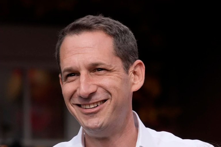 San Francisco mayoral candidate Daniel Lurie smiles while campaigning in San Francisco, Saturday, Oct. 26, 2024.