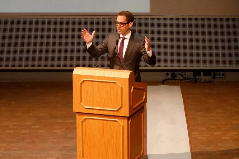 Mayor Daniel Lurie speaks to attendees at an event releasing the Crankstart report 