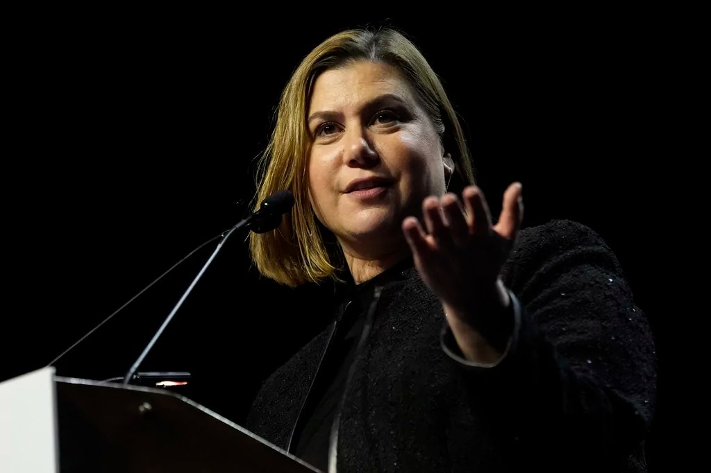 Democratic Michigan Senate candidate Rep. Elissa Slotkin speaks during an election night watch party, Wednesday, Nov. 6, 2024, in Detroit.