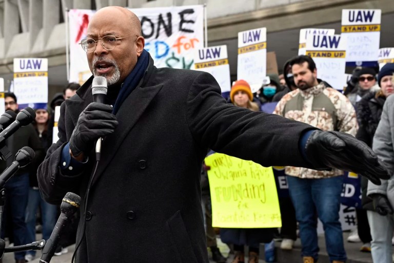 Rep. Glenn Ivey, D-Md., speaks at a rally at Health and Human Services headquarters to protest the polices of President Donald Trump and Elon Musk Wednesday, Feb. 19, 2025, in Washington.