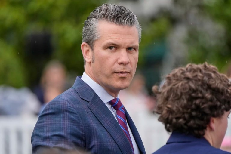 Defense Secretary Pete Hegseth arrives on the South Lawn of the White House before President Donald Trump and first lady Melania Trump participate in the White House Easter Egg Roll Monday, April 21, 2025, in Washington.