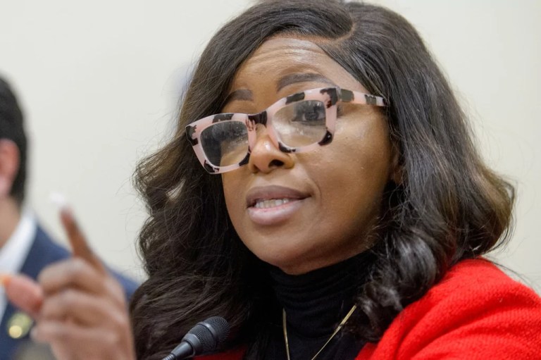Rep. Jasmine Crockett, D-Texas, questions the witnesses during a House Committee on Oversight and Government Reform Subcommittee on Delivering on Government Efficiency hearing on Capitol Hill, Feb. 12, 2025, in Washington.