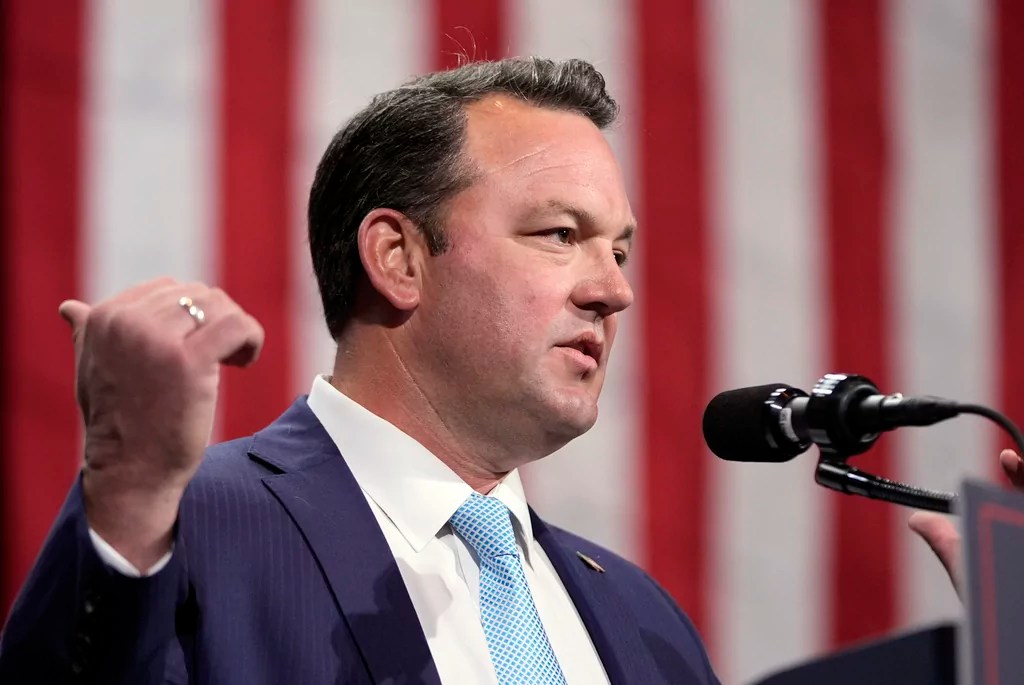 Georgia Lt. Gov. Burt Jones speaks at the Cobb Energy Performing Arts Centre, Oct. 15, 2024, in Atlanta.