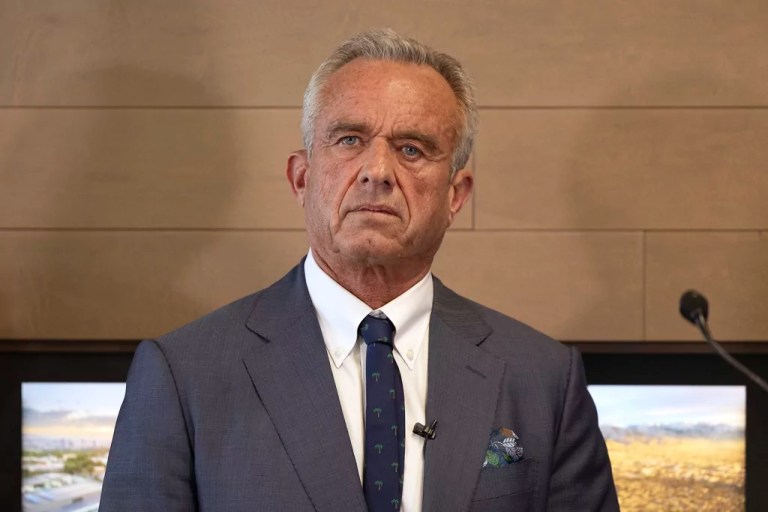 Health and Human Services Secretary Robert F. Kennedy Jr. looks on during a press conference about Utah's new fluoride ban, food additives and SNAP funds legislation, Monday, April 7, 2025, in Salt Lake City.