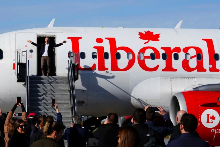 Liberal Party leader Mark Carney arrives in Ottawa, Canada, Monday, April 28, 2025.