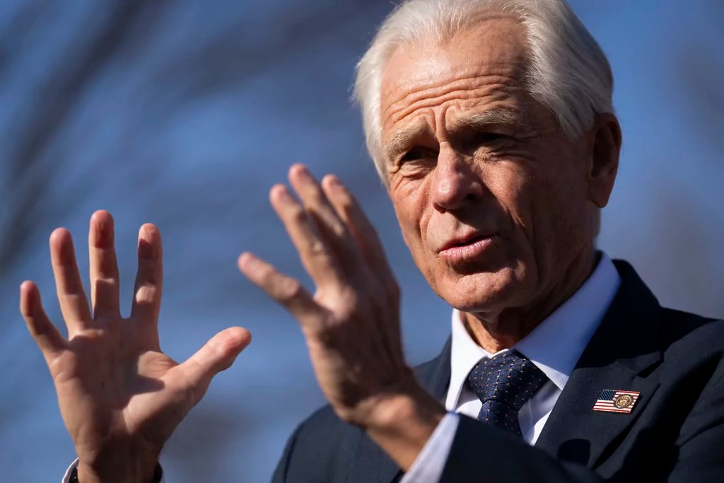 White House trade adviser Peter Navarro speaks to reporters at the White House in Washington, Wednesday, March 12, 2025. (AP Photo/Ben Curtis)
