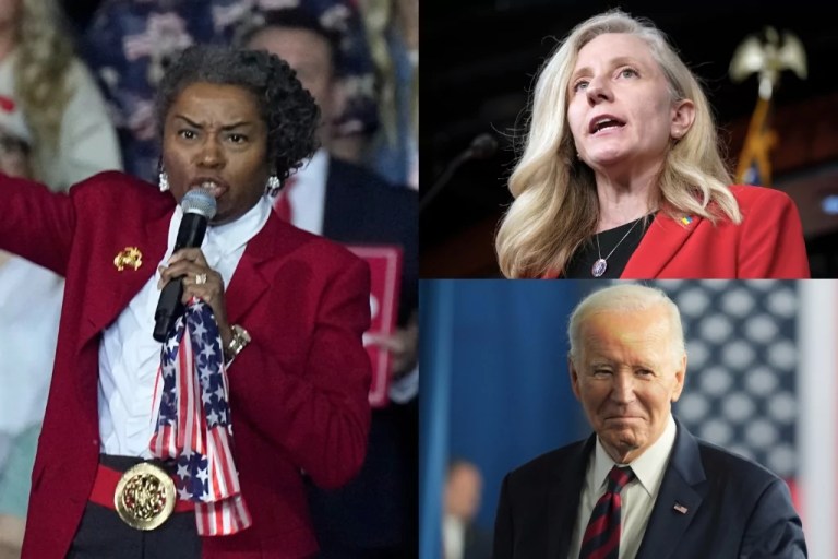Lt. Gov. Winsome Earle-Sears (R-VA) and former Rep. Abigail Spanberger (D-VA), Virginia's 2025 gubernatorial candidates, as well as former President Joe Biden.