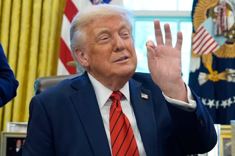 President Donald Trump speaks as he signs executive orders in the Oval Office of the White House, Thursday, April 17, 2025, in Washington.