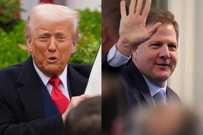 President Donald Trump, left, and former Gov. Chris Sununu (R-NH), right.