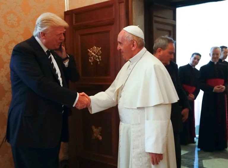 Pope Francis meets with President Donald Trump on the occasion of their private audience, at the Vatican, Wednesday, May 24, 2017.