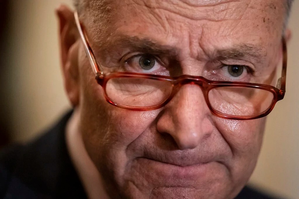 Senate Minority Leader Chuck Schumer, D-N.Y., speaks to reporters at the Capitol in Washington, Tuesday, April 9, 2019. 