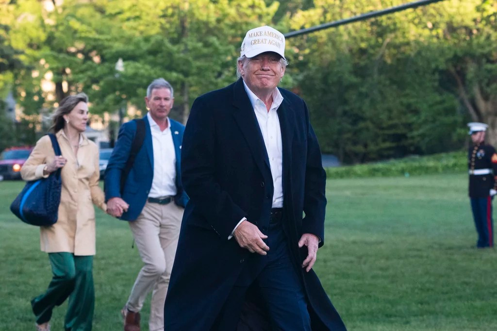 President Donald Trump arrives at the White House, Sunday, April 27, 2025, in Washington.