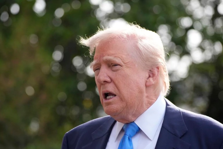 President Donald Trump speaks at the National Republican Congressional Committee (NRCC) dinner at the National Building Museum in Washington, Tuesday, April 8, 2025.