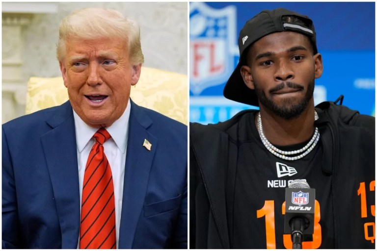 Donald Trump (left), Shedeur Sanders (right)