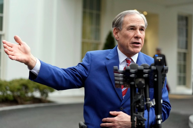 Texas Gov. Greg Abbott speaks to reporters outside the West Wing of the White House, Wednesday, Feb. 5, 2025, in Washington. (AP Photo/Alex Brandon)