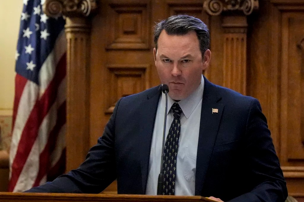 President of the Senate, Georgia Lt. Gov. Burt Jones is seen inside the state capitol, Thursday, March 6, 2025, in Atlanta. 
