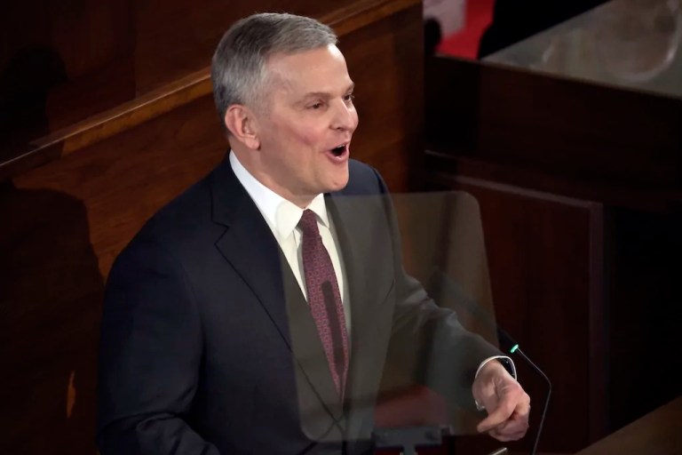 Gov. Josh Stein (D-NC) delivers the State of the State address at the Legislative Building, Wednesday, March 12, 2025, in Raleigh, North Carolina.