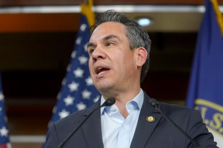 House Democratic Caucus Chair Rep. Pete Aguilar, D-Calif., speaks during a news conference at the Capitol, Friday, March 14, 2025, in Washington.