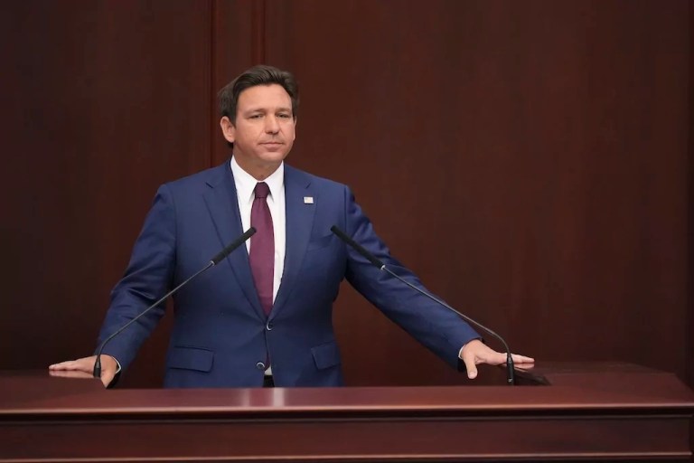 Gov. Ron DeSantis (R-FL) gives his State of the State address to a joint session on the opening day of the 2025 legislative session, Tuesday, March 4, 2025, at the state capitol in Tallahassee, Florida.