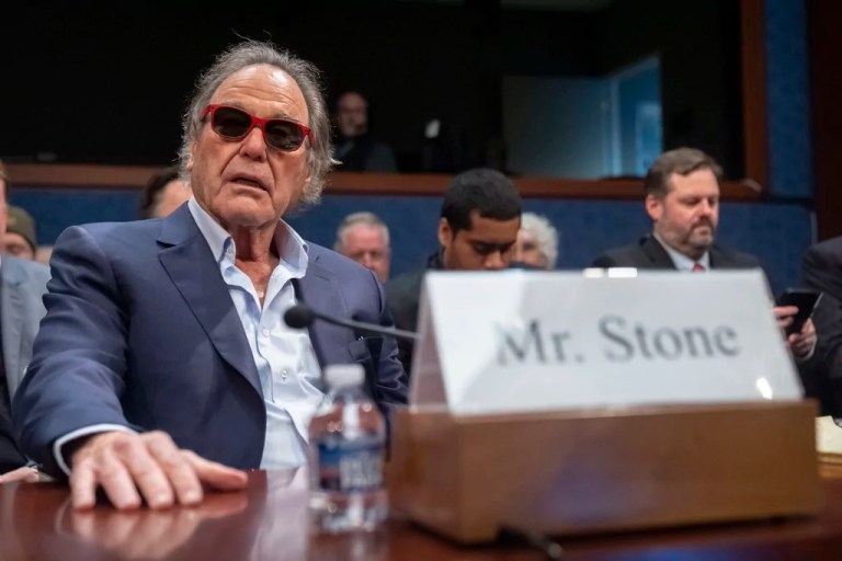 Director Oliver Stone sits before a hearing of the House Task Force on the Declassification of Federal Secrets on Capitol Hill, Tuesday, April 1, 2025, in Washington.
