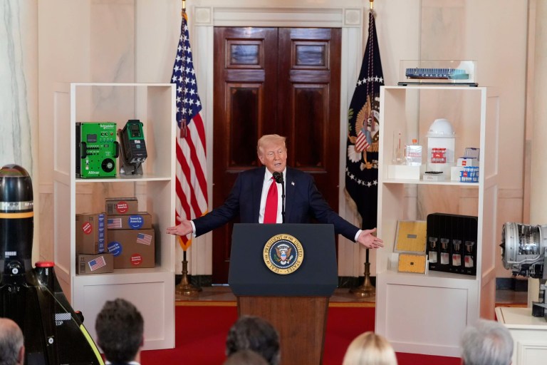 Trump returns to campaign playbook in Michigan to mark 100 days of governing