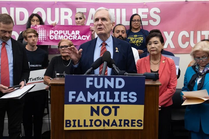 Rep. Lloyd Doggett (D-TX) speaks at a press conference Tuesday ahead of major House hearings that will look at entitlement program cuts. (Graeme Jennings/Washington Examiner)