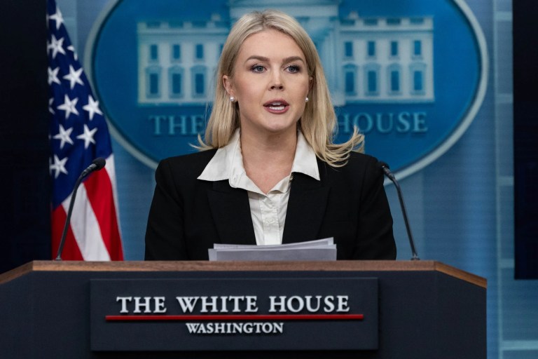 White House press secretary Karoline Leavitt speaks with reporters at the White House, Thursday, May 22, 2025. (Graeme Jennings/Washington Examiner)
