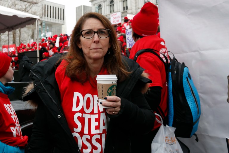 FILE — In this March 4, 2015 file photo shows Eva Moskowitz, of Success Academy Charter Schools, during a charter school rally outside the state Capitol, in Albany, N.Y. 