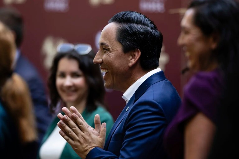 San Diego Mayor Todd Gloria smiles while speaking to the media after the opening ceremony of the Panda Ridge exhibit at the San Diego Zoo Thursday, Aug. 8, 2024, in San Diego.