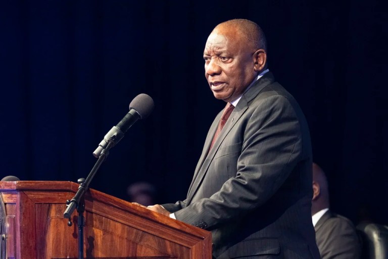 South African President Cyril Ramaphosa addresses the opening session of the G20 foreign ministers meeting in Johannesburg, South Africa, Feb. 20, 2025.