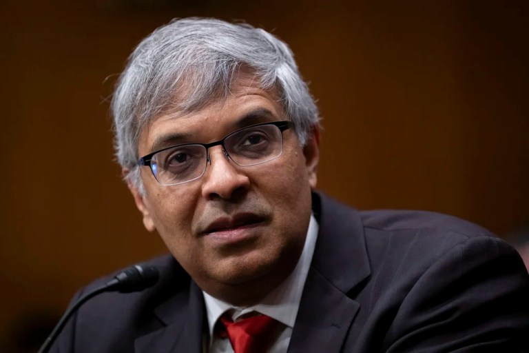 Dr. Jay Bhattacharya, appears before the Senate Health, Education, Labor, and Pensions Committee for his confirmation hearing, at Capitol Hill in Washington, Wednesday, March 5, 2025.