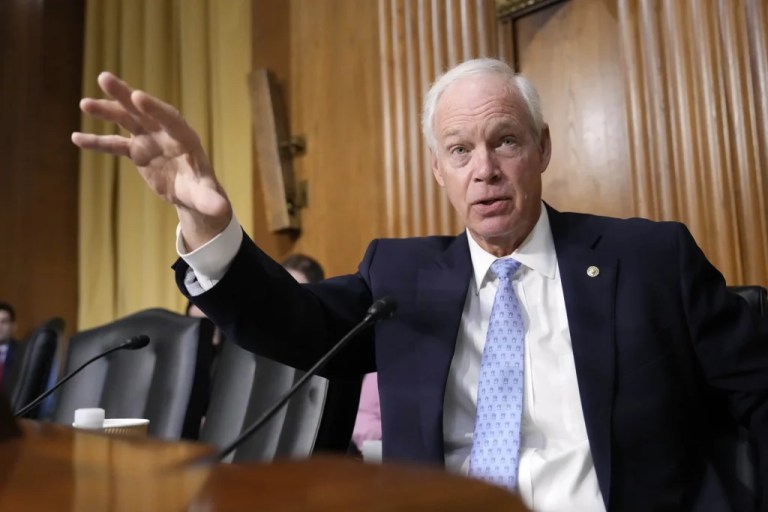 Sen. Ron Johnson of Wisconsin questions Dr. Mehmet Oz, President Donald Trump's pick to lead the Centers for Medicare and Medicaid Services, at Oz's confirmation hearing before the Senate Finance Committee on Capitol Hill in Washington, Friday, March 14, 2025. 